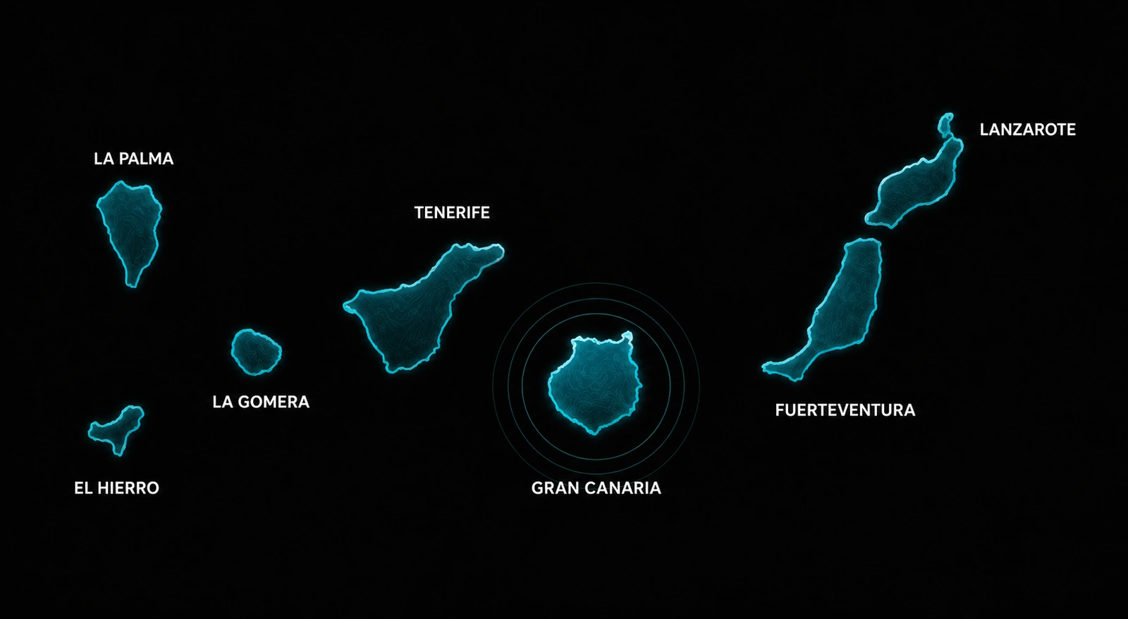 Mapa técnico completo de las Islas Canarias con Gran Canaria destacada